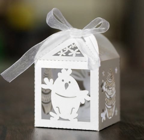 Caja de Caramelos de Conejo y Pollito de Pascua con Corte Láser Caja de Regalo de Papel Perlado para Pascua Boda Fiesta