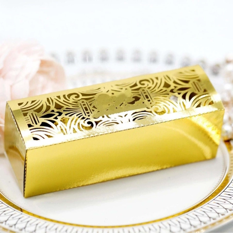 Reflektierende Gold Silber Laserschnitt Süßigkeitenschachtel Hochzeit Hohl Geschenkbox Perlmuttpapier Schokolade Verpackung