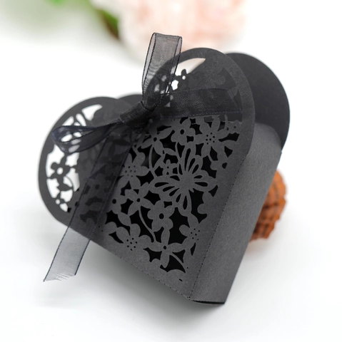 Scatola di Caramelle Intagliata al Laser a Forma di Cuore in Carta Perlata Con Fiocco per Matrimonio Festa Cioccolato