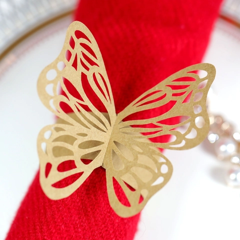 Butterfly Laser Cut Pearl Paper Napkin Ring Elegant Hollow Table Decor For Wedding Banquet Hotel Party Table Decoration