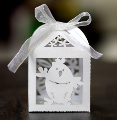Caja de Caramelos de Conejo y Pollito de Pascua con Corte Láser Caja de Regalo de Papel Perlado para Pascua Boda Fiesta