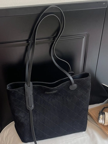Sac Cabas de Grande Capacité en Daim Matelassé pour Femmes Motif Losange Vintage Sac à Épaule pour le Travail et l'École