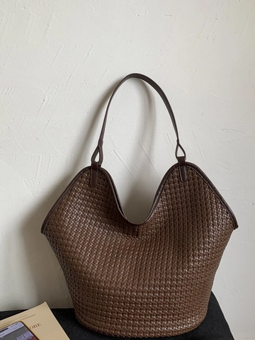 Bolso Tote de Mujer Retro de Cuero PU Tejido Gran Capacidad Minimalista Bolso de Hombro Color Sólido Bolso Hobo Para Oficina