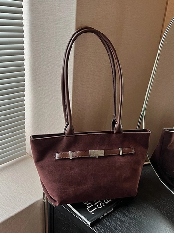 Damen Große Wildleder Tragetasche Minimalistisch Koreanisch Stil Schultertasche 2026 Vintage Handtasche Mit Metallschnalle Shopper Bag