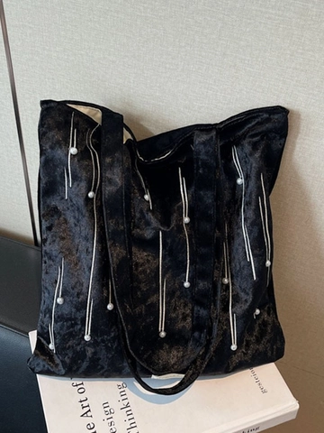 Vintage Canvas Perle Umhängetasche Für Damen Große Kapazität Lässige Pendler Handtasche Mit Linienstickerei