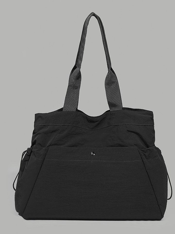 Women Large Capacity Nylon Backpack Waterproof Tote Bag Side Drawstring Multi Pocket Commuter School Handbag Lightweight Bag