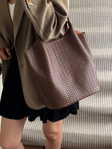 Damen Retro Große Kapazität Gewebte Tragetasche PU Leder Intrecciato Stil Schultertasche Handtasche Für Büro Pendeln Reise