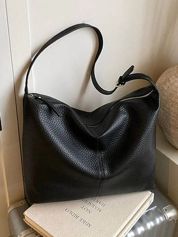 Retro Large Capacity PU Leather Tote Bag For Women Minimalist Litchi Grain Shoulder Bag For Work Travel Commuting