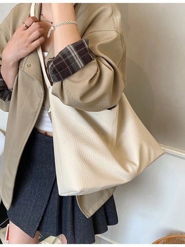 Retro Large Capacity PU Leather Tote Bag For Women Minimalist Litchi Grain Shoulder Bag For Work Travel Commuting
