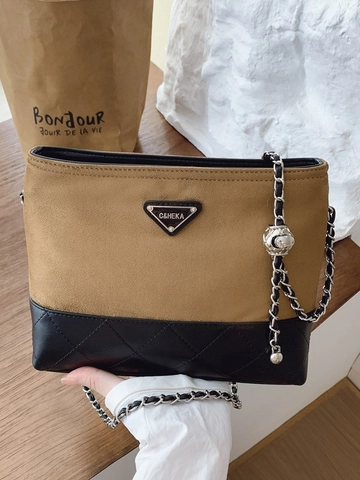 Bolso de Bandolera de Cubo de Color de Contraste para Mujer Cuero PU Acolchado Cadena Bolso de Hombro Patchwork Pequeño Elegante