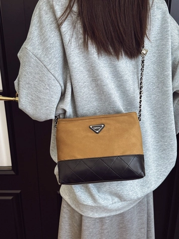 Bolso de Bandolera de Cubo de Color de Contraste para Mujer Cuero PU Acolchado Cadena Bolso de Hombro Patchwork Pequeño Elegante