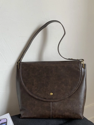 Vintage Large Capacity PU Leather Shoulder Bag For Women Retro Solid Color Flap Tote Bag Commuter Messenger Bag With Buckle