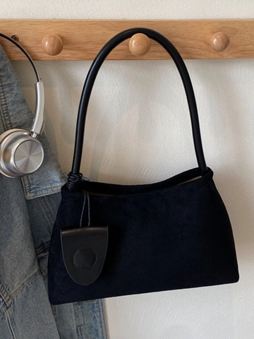 Vintage PU Suede Textured Shoulder Bag For Women Large Capacity Minimalist Underarm Bag Casual Commuter Tote With Pendant
