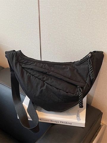 Minimalist Lightweight Crescent Crossbody Bag For Women Large Capacity Pleated Cotton Texture Daily Commuting Shoulder Bag