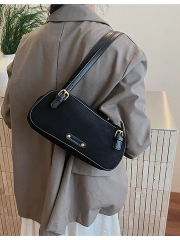 French Vintage Women Faux Suede PU Shoulder Bag Retro Boston Bag Elegant Underarm Bag Minimalist Commute Handbag For Ladies