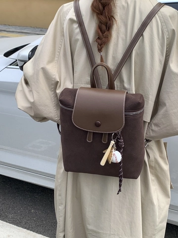 Zaino in Pelle PU di Grande Capacità Retro per Donna Zaino da Scuola Pendolare Vintage Fashion Con Decorazione Ciondolo Baseball