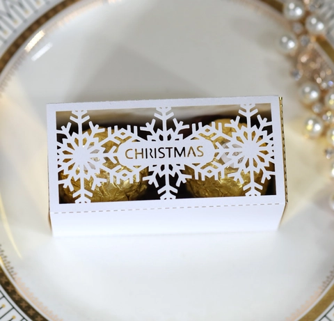 Caja de Caramelos Copo de Nieve Navidad Papel Perle Corte Láser Mini Caja de Regalo Chocolate Boda Decoración de Fiesta Navidad