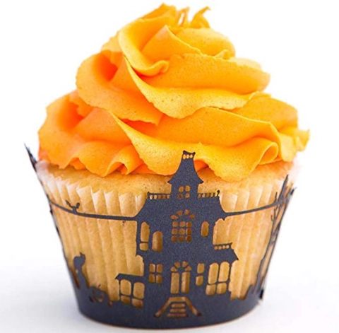 Gothic Halloween Laser Cut Cupcake Wrappers Hollow Out Castle Pumpkin Bat Cake Decor For Party Event Baking Paper Supplies