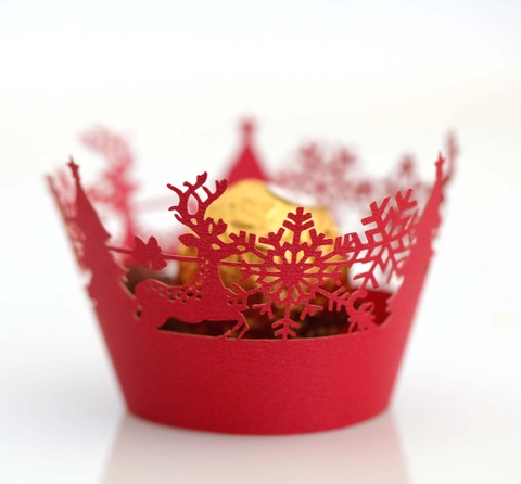 Christmas Laser Cut Cupcake Wrappers Reindeer Snowflake Christmas Tree Hollow Paper Decorative Cake Borders For Holiday Party