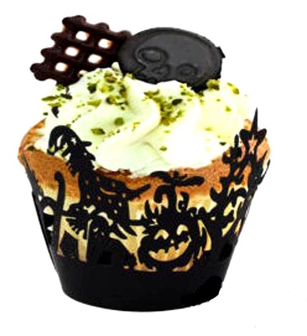 Orecchini per Cupcake in Carta Nera Tagliata al Laser per Halloween con Ragnatela Castello Zucca Strega Fantasma Decorazione Festa