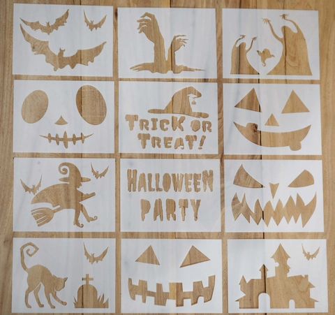 Stencil per Pittura in PET di Halloween Zucche Castello Strega Pipistrello Fantasma Modelli Intagliati per Decorazione Disegno Fai-da-te