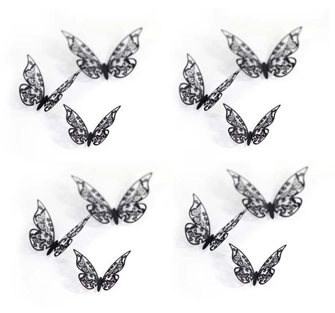 3D Hollow Butterfly Wall Stickers Laser Cut Filigree Pearl Paper Decorative Stickers For Home Wedding Party Bedroom Wall Decor