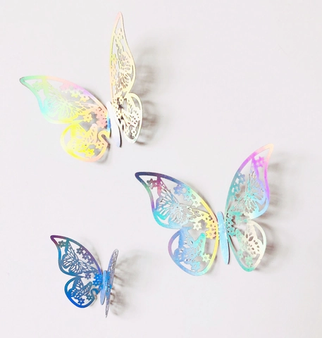 3D Hollow Butterfly Wall Stickers Laser Iridescent Cardboard Metallic Texture Home Decor For Wedding Party Wall Decals