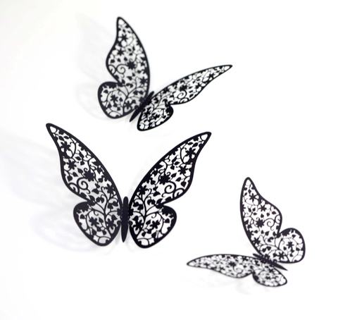 3D Butterfly Wall Stickers Black Laser Cutout Floral Pattern DIY Home Wall Decoration Wedding Party Backdrop Ornament