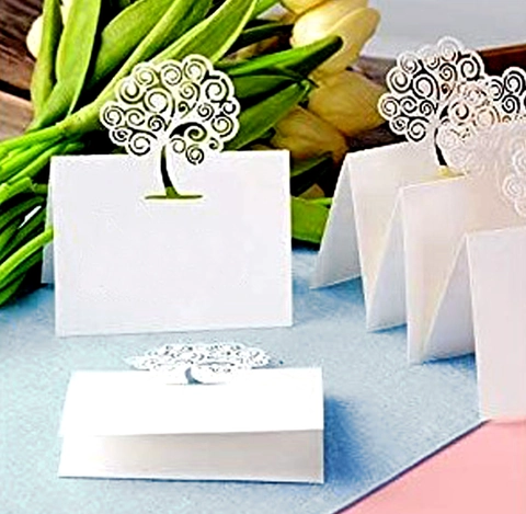 Tarjetas de Lugar para Bodas Caladas con Láser Árbol de la Vida Papel Perlado Tarjetas de Nombre de Mesa para Banquete Fiesta Recepción