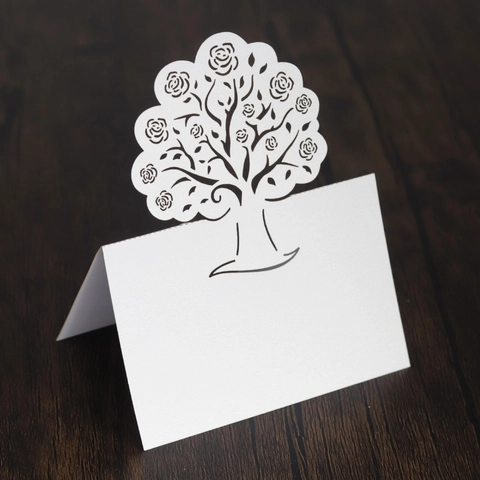 Eleganti Segnaposto in Carta Perlata Tagliata al Laser Con Design ad Albero della Felicità e Rose per Matrimonio e Festa