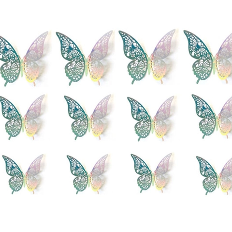 3D Schillernde Schmetterling Wandaufkleber Lasergeschnittene Hohl Perlpapier Schmetterling Wandbilder Für Hochzeit Party Haus Dekoration