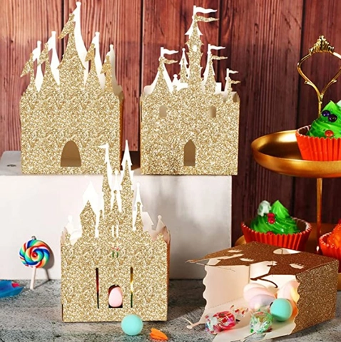 Hollow Castle Glitter Gold Paper Candy Boxes For Wedding Birthday Party Favors Chocolate Gift Packaging Boxes Table Decorations