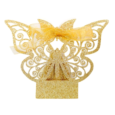 Scatola di Caramelle a Farfalla Traforata Luccicante Scatola Regalo in Carta Taglio Laser Con Fiocco per Matrimonio Festa