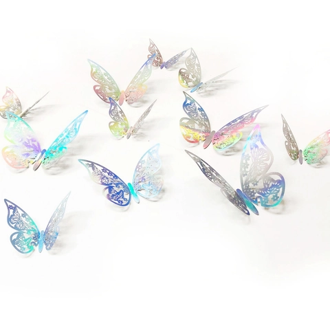 3D Hollow Butterfly Wall Stickers Laser Iridescent Cardboard Metallic Texture Home Decor For Wedding Party Wall Decals