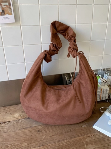 Large Capacity Suede Hobo Bag For Women Casual Pleated Shoulder Bag Vintage Commuter Dumpling Crossbody Bag Fashion Handbag