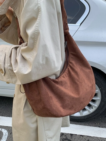 Large Capacity Suede Hobo Bag For Women Casual Pleated Shoulder Bag Vintage Commuter Dumpling Crossbody Bag Fashion Handbag