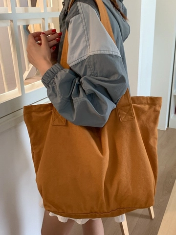 Korean Style Simple Canvas Tote Bag For Women Large Capacity Shoulder Bag Casual Commuter Zipper Shopping Handbag