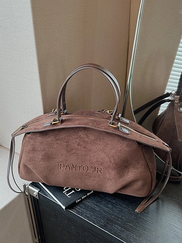 Women Vintage Suede Shoulder Handbag Large Capacity Frosted Crossbody Bag With Tassels Retro Pillow Tote Bag For Daily