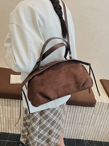 Women Vintage Suede Shoulder Handbag Large Capacity Frosted Crossbody Bag With Tassels Retro Pillow Tote Bag For Daily