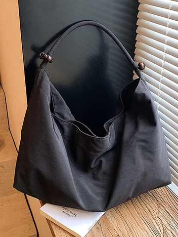 Grote Capaciteit Canvas Tote Bag Voor Dames Minimalistische Hobo Schoudertas Met Houten Kralen Detail Casual Student Boodschappentas