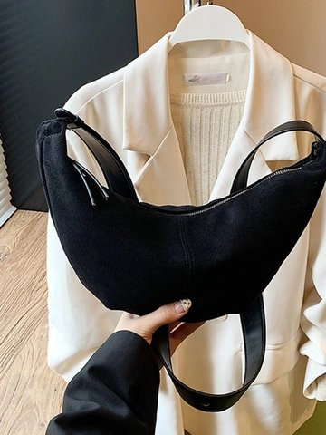 Women Large Capacity PU Leather Half Moon Crossbody Bag Retro Minimalist Croissant Hobo Bag For Daily Commute Fashion
