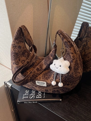 Vintage Paisley Leinwand Hobo Tasche Für Damen Große Kapazität Umhängetasche Mit Wolkenanhänger Retro Ethno Blumendruck Schultertasche