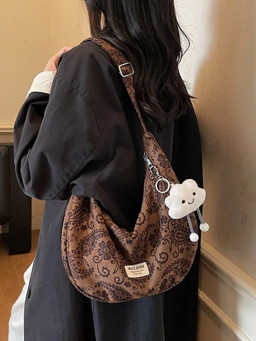 Vintage Paisley Leinwand Hobo Tasche Für Damen Große Kapazität Umhängetasche Mit Wolkenanhänger Retro Ethno Blumendruck Schultertasche