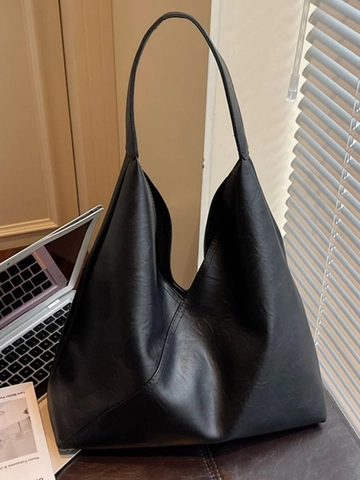 Women Large Capacity PU Leather Tote Bag Minimalist Hobo Shoulder Bag With Inner Pouch Vintage Casual Commute Handbag