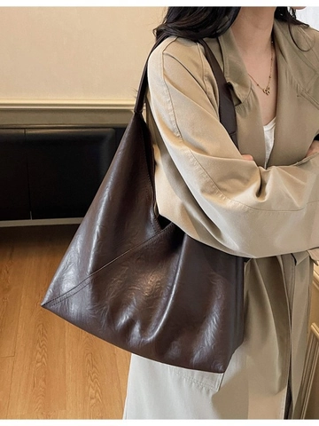Women Large Capacity PU Leather Tote Bag Minimalist Hobo Shoulder Bag With Inner Pouch Vintage Casual Commute Handbag