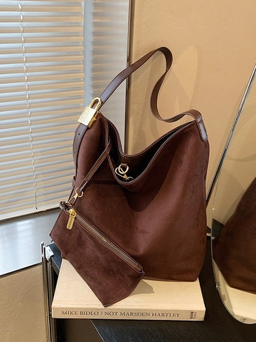 Bolso Tote de Gamuza Esmerilada de Gran Capacidad para Mujer Moda Minimalista Bolso de Hombro Conjunto 2 en 1