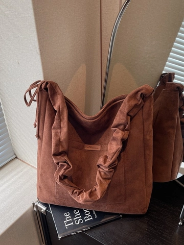 Damen Vintage Frosted PU Leder Tote Bag Große Kapazität Plissierter Schultergurt Umhängetasche Casual Commuter Handtasche