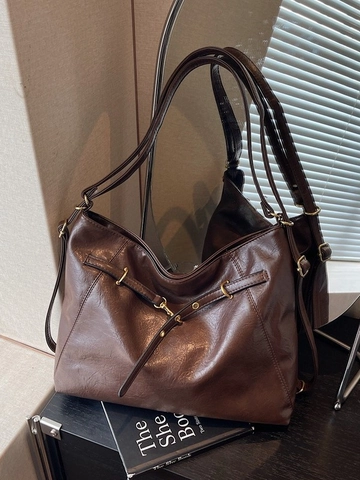 Women's Large Capacity PU Leather Backpack Multi-functional Vintage Shoulder Crossbody Bag For Daily Commute Travel Tote Handbag