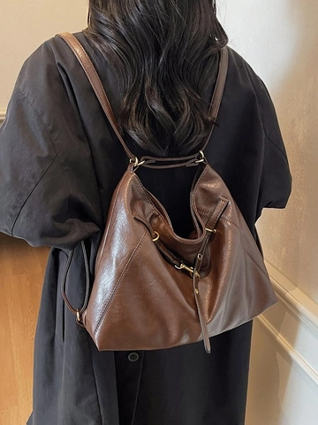 Women's Large Capacity PU Leather Backpack Multi-functional Vintage Shoulder Crossbody Bag For Daily Commute Travel Tote Handbag