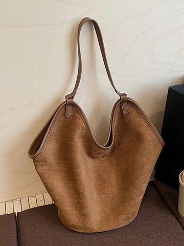 Große Tragetasche Für Damen Aus Mattiertem PU-Leder Minimalistische Umhängetasche Mit Wildlederoptik Vintage Pendler Handtasche